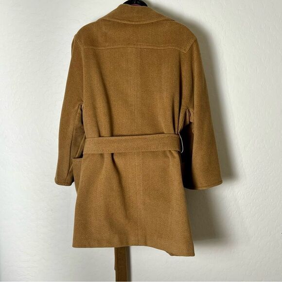 70s CASHMERE WRAP COAT TAN RELAXED MINIMALIST CUSTOM TAILORED XL HERMES XL - Picture 9 of 16
